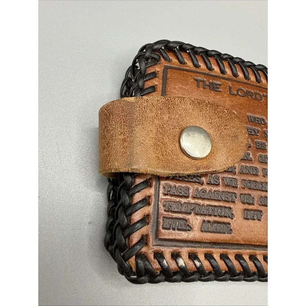 Stamped Leather Vintage Wallet Praying Hands & Lords Prayer Retro